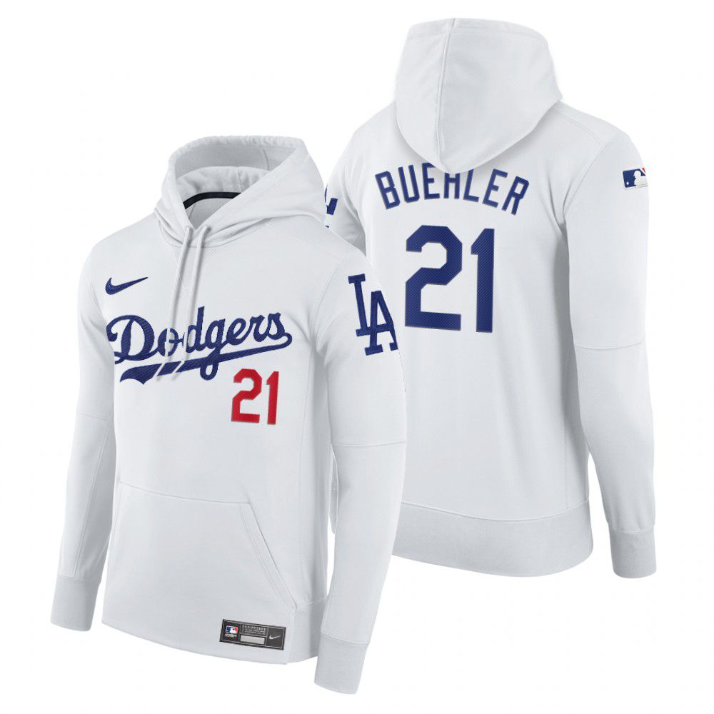 Men Los Angeles Dodgers #21 Buehler white home hoodie 2021 MLB Nike Jerseys
